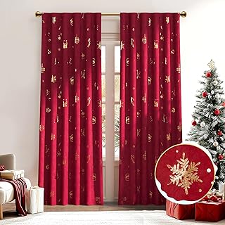 Lazzzy Red Blackout Velvet Curtain 90 Inch Length Thermal Insulated Drapes Gold Foil Print for Bedroom Living Room Darkening Window Treatments Back Tab Living Room Curtains, 2 Panels - Buy now