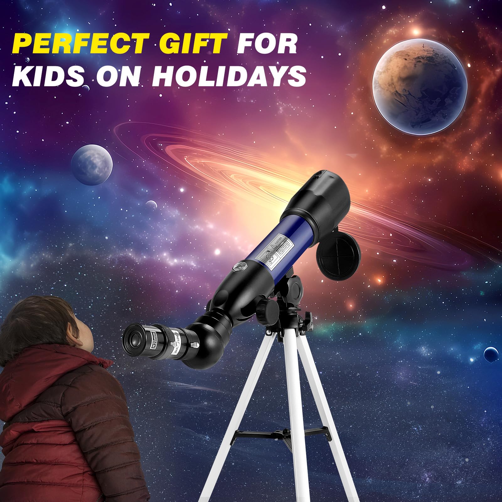 Télescope Astronomique Enfants, 360/50mm HD Réflecteur Télescope, Lunette pour débutants, Trépied Portable en Aluminium, Enfants Cadeau