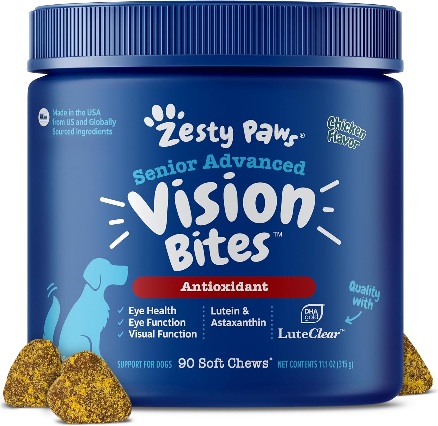 Zesty Paws Eye Supplement for Dogs - Vision Support with Antioxidants & Omega 3 Fatty Acids - 90 Chews