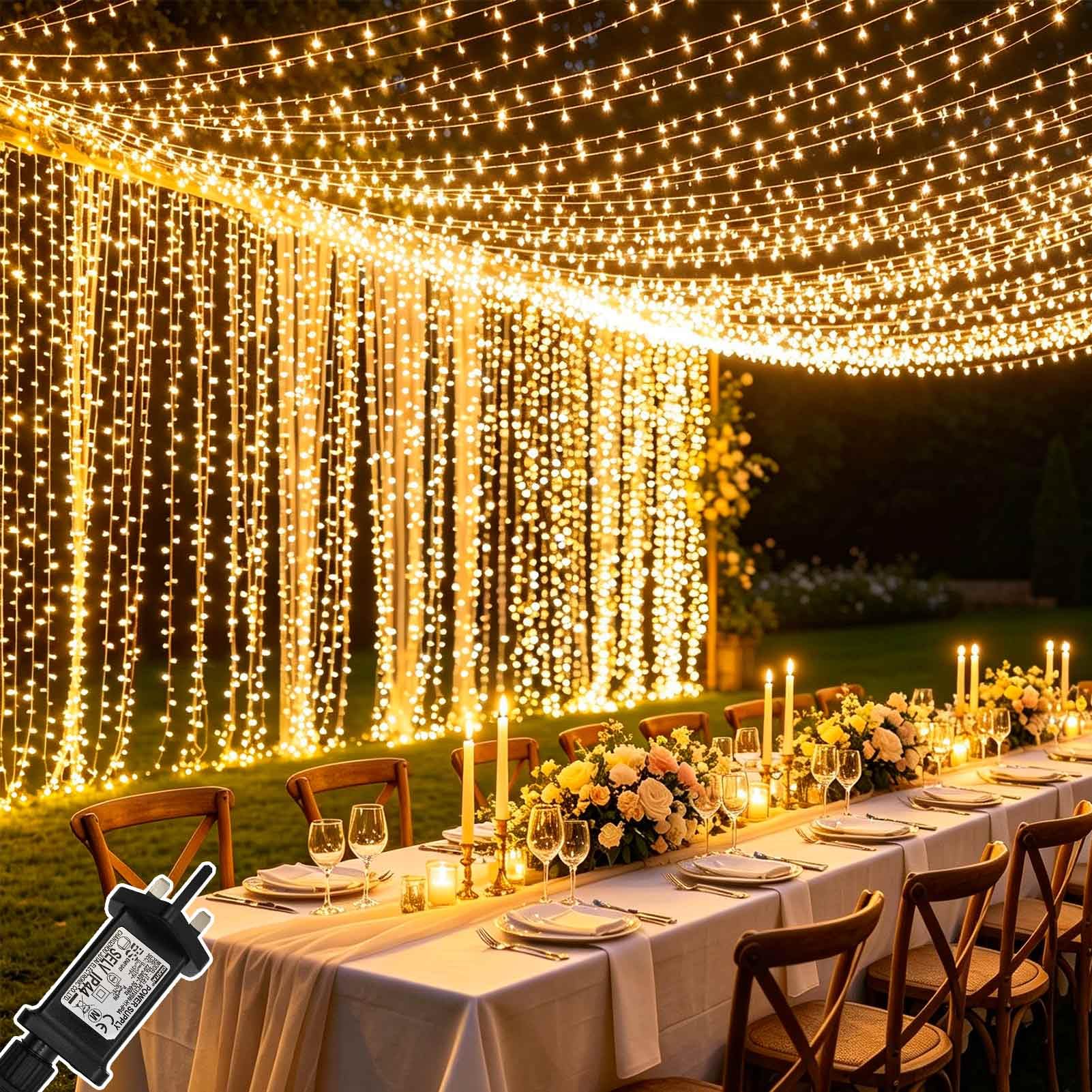 Curtain Lights 2 Pack 600 LED Curtain Fairy Lights Plug in, 8 Modes/Timer//Waterproof/Large Connectable, Hanging Fairy Light for Bedroom Christmas Wall Gazebo Indoor Outdoor Commercial Decoration