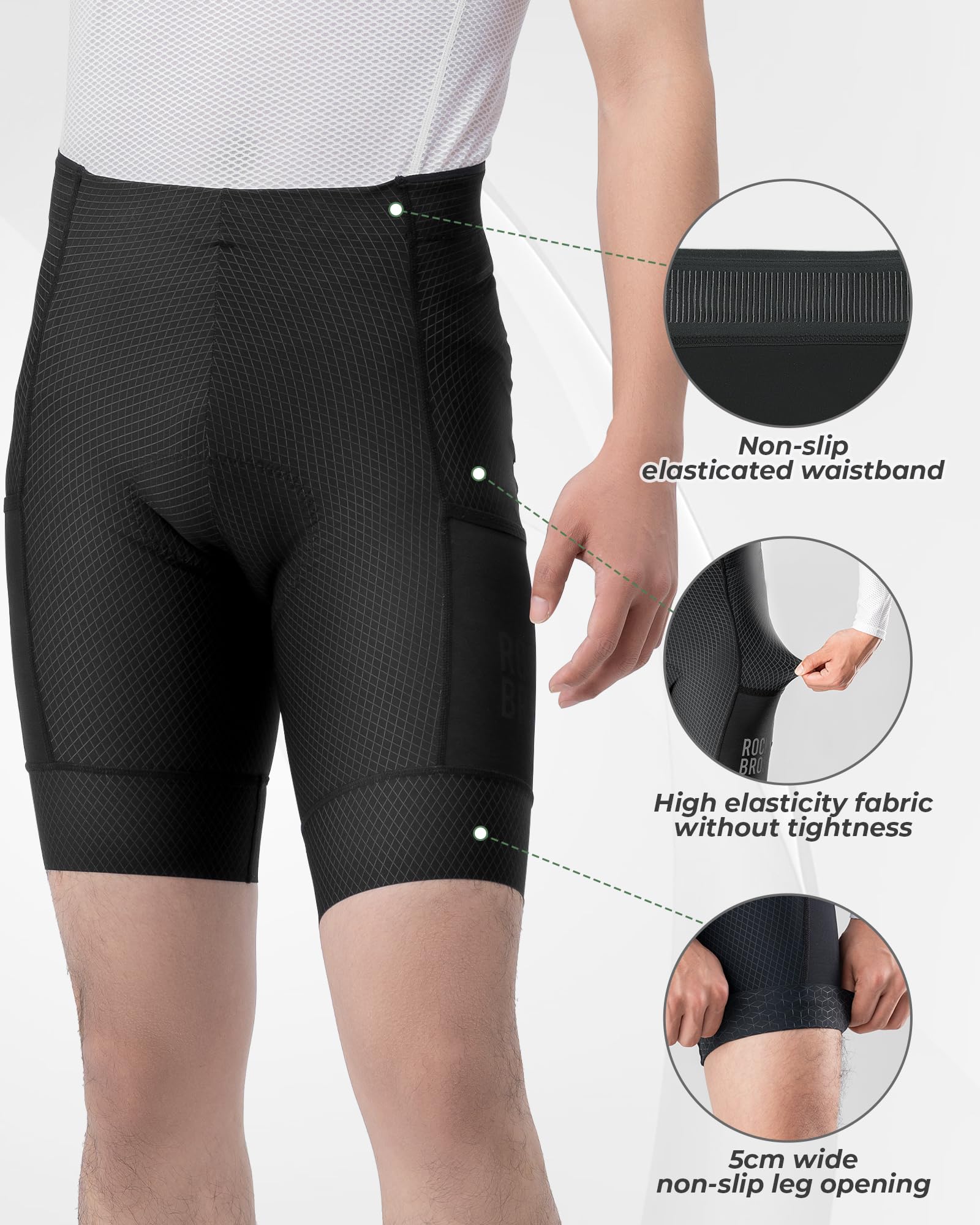 ROCKBROS Pantaloncini Ciclismo Uomo, Pantaloni Ciclismo Uomo, con Imbottitura 3D Traspirante e Morbido, Pantaloncini Bici Adatta a MTB, Bici Gravel e Bici da Corsa