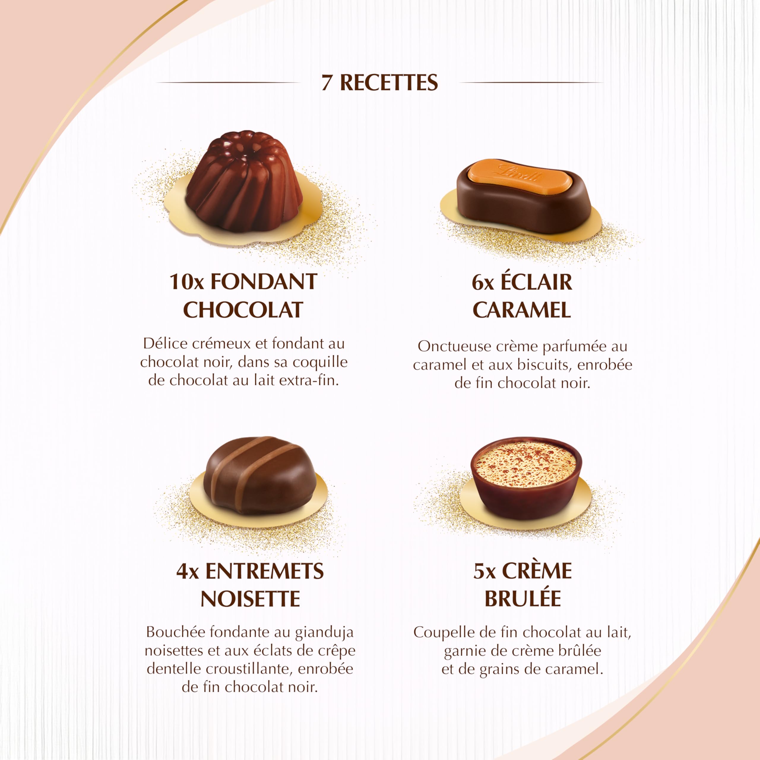 Lindt - Boîte CRÉATION Petits Desserts - Assortiment de Chocolats au Lait, Noirs et Blancs - Inspiration pâtissière - Idéal pour Noël, 413g
