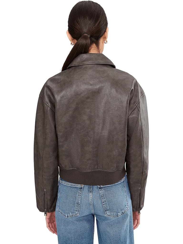 Gray Levi's® Faux Leather Bomber With Laydown Collar