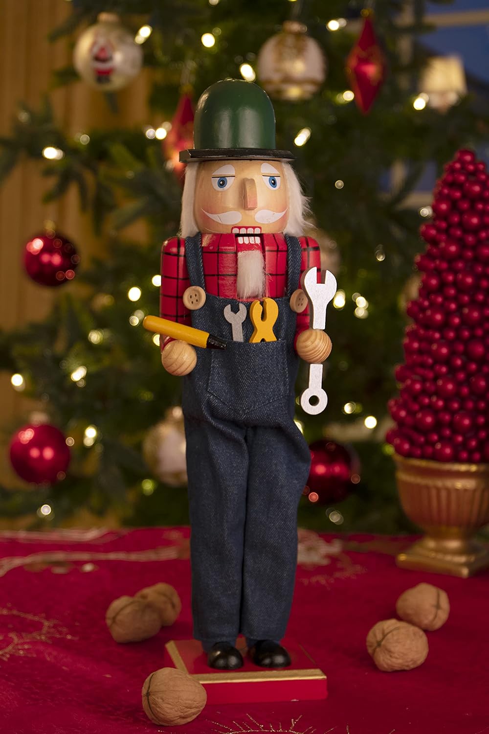 Clever Creations Mechanic 15 Inch Traditional Wooden Nutcracker, Festive Christmas Décor for Shelves and Tables