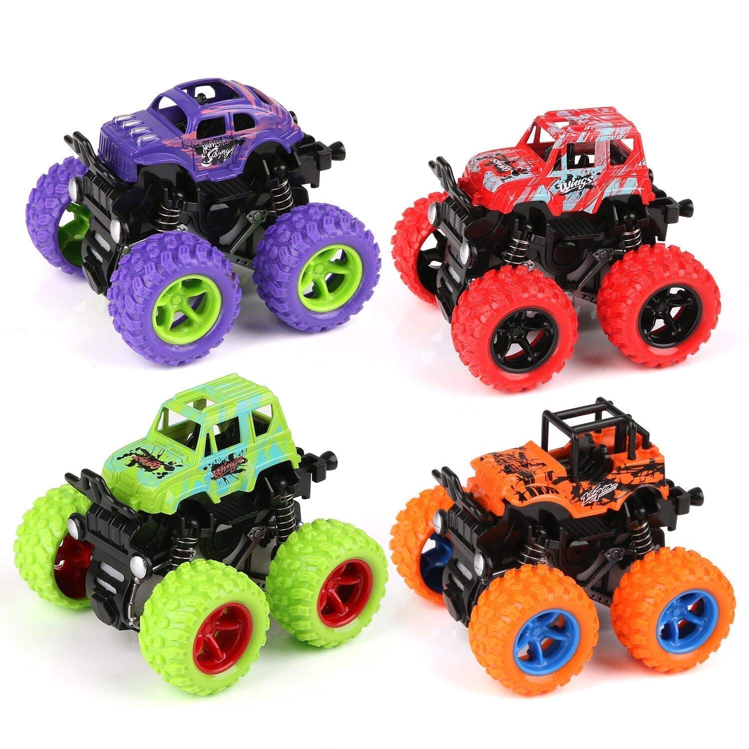 Toyshine Plastic Monster Truck Cars,Push and Go Toy Trucks Friction