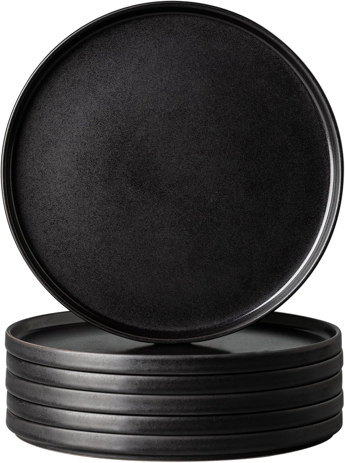 AmorArc Stoneware Dinner Plates Set of 6, 10.5 Inch Reactive Matte Glaze Ceramic Plates Set, Modern Dinnerware Dish set for Kitchen,Microwave, Dishwasher Safe, Scratch Resistant - Matte Black Matte Black 10.5 Inch (6pcs)