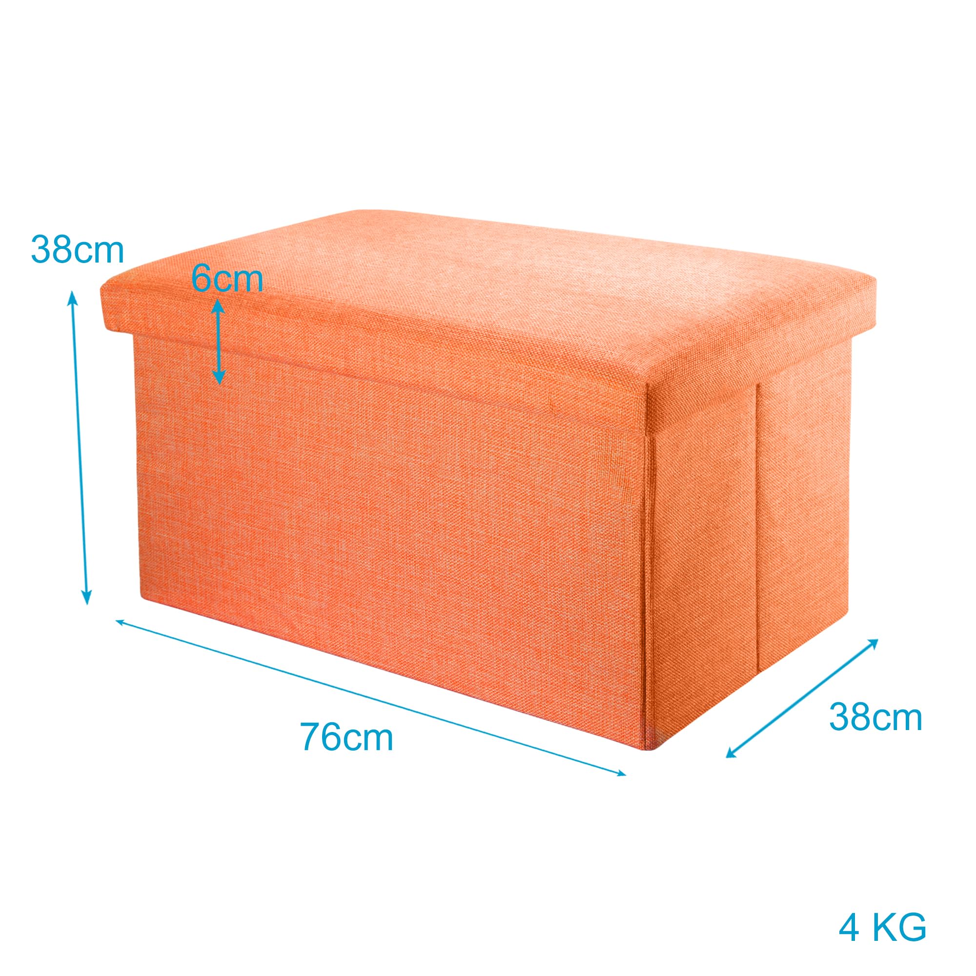 INTIRILIFE Pouf Pieghevole 78x38x38 cm in Orange MANDARINI - Cassapanca Cubo Contenitore Imbottito de Tessuto a l'Ottica Lino con Coperchio - Ottomane Poggapiedi Sgabello Panca Poltrona