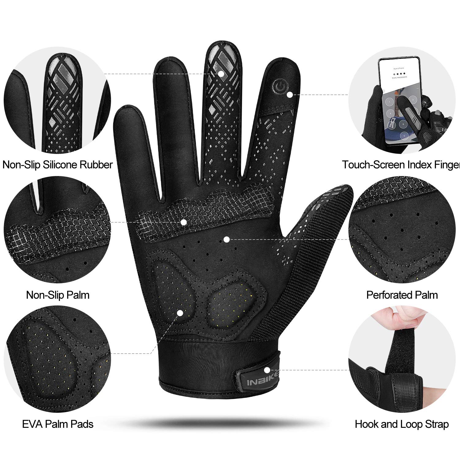 INBIKE Guanti MTB in Gel Antiscivolo Resistenti con 2 Dita Touchscreen per Mountain Bike Ciclismo