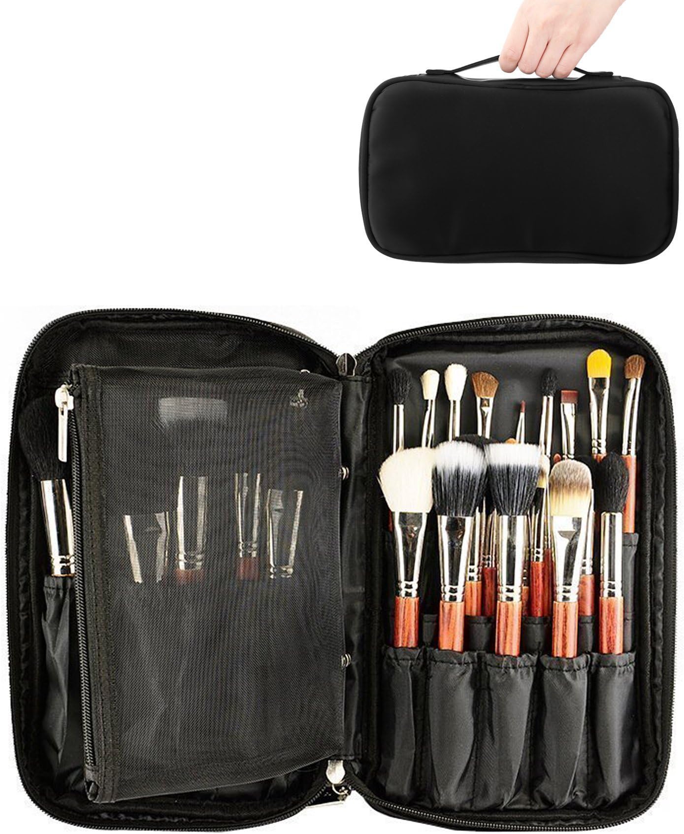 ONEGenug Makeup Brush Bags Travel Cosmetic Organizer Case Make Up Tools Handbag Beauty Case with Detachable Mesh Makeup Case