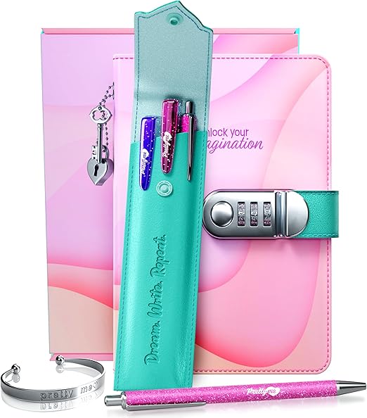 Pretty Me Secret Diary Set with Lock for Girls - Kids Locking Journal for Teens, Tweens - Birthday Gift Ideas for Girl Ages 8-12+ - Gifts for 8 to 12 Year Old Teenage - Best Locked Journals Notebooks