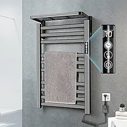 Toalheiro Termico, Secador de Toalhas Eletrico, Aquecedor de Toalha para Banheiro, Grande Quadrado Inox com Timer Embutido (Fio Lado Direito), Preta, 30°/35°/40°/45°/50°/55°/60°/65°/70° (220V)