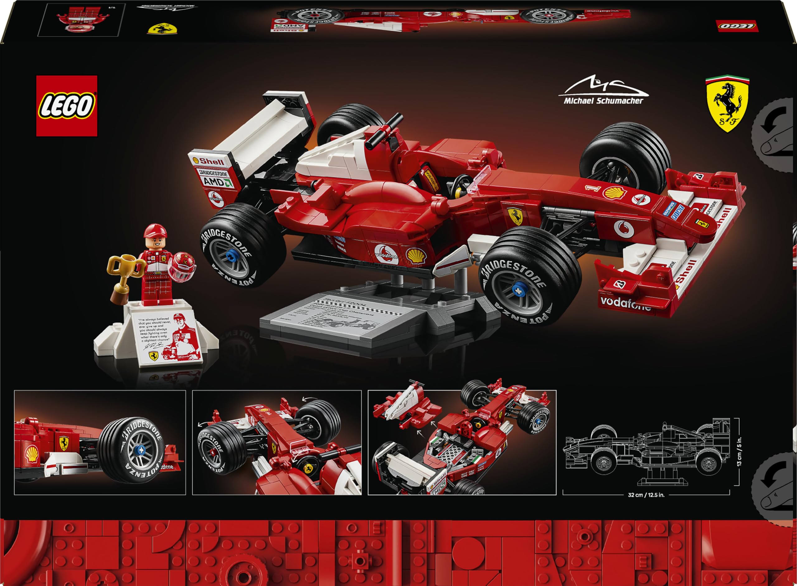 LEGO Icons Ferrari F2004 et Michael Schumacher - Maquette de Voiture F1 Adulte - Décoration - Moteur V10 & Minifigurine Collector de Pilote - Cadeau Formule 1 DIY pour Fans de Sport Automobile 11375