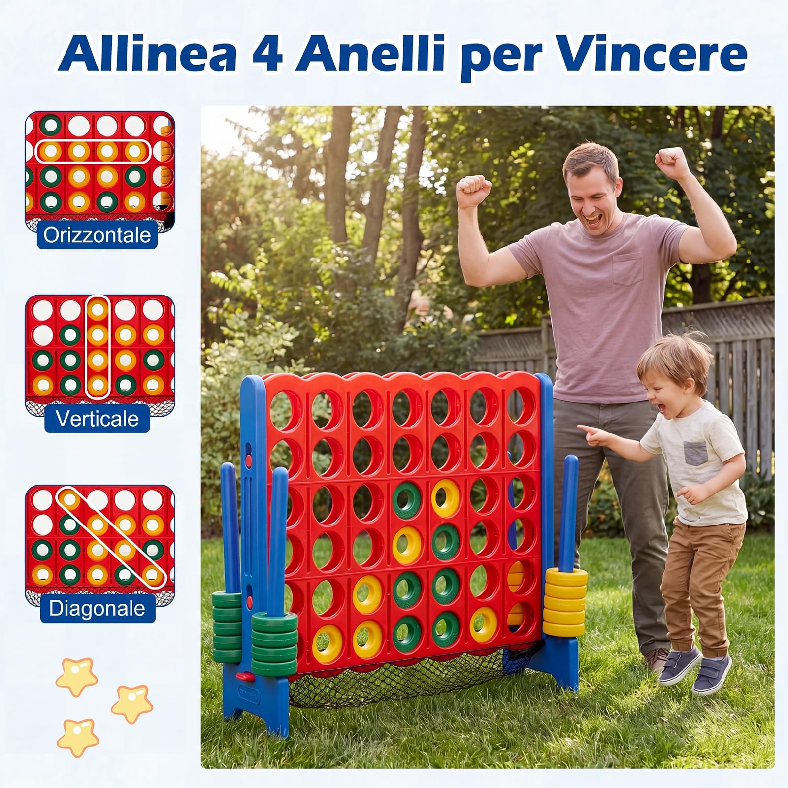 COSTWAY Forza 4 Gigante per Bambini e Adulti, Set Forza 4 per Interni ed Esterni con Rete per Pedine e 42 Pedine, Gioco Familiare per Feste e Vacanze