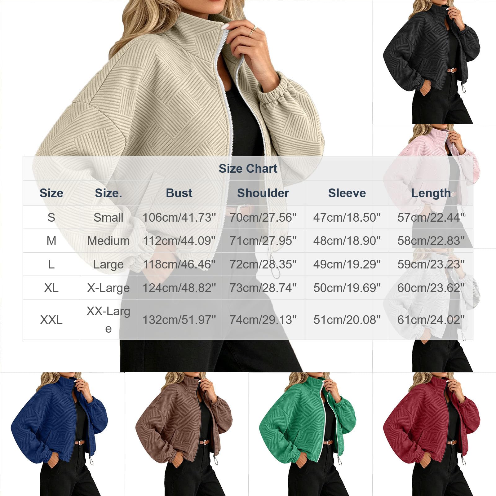 Übergangsjacke Damen Stehkragen Reißverschluss Taschen Langarm Einfarbig