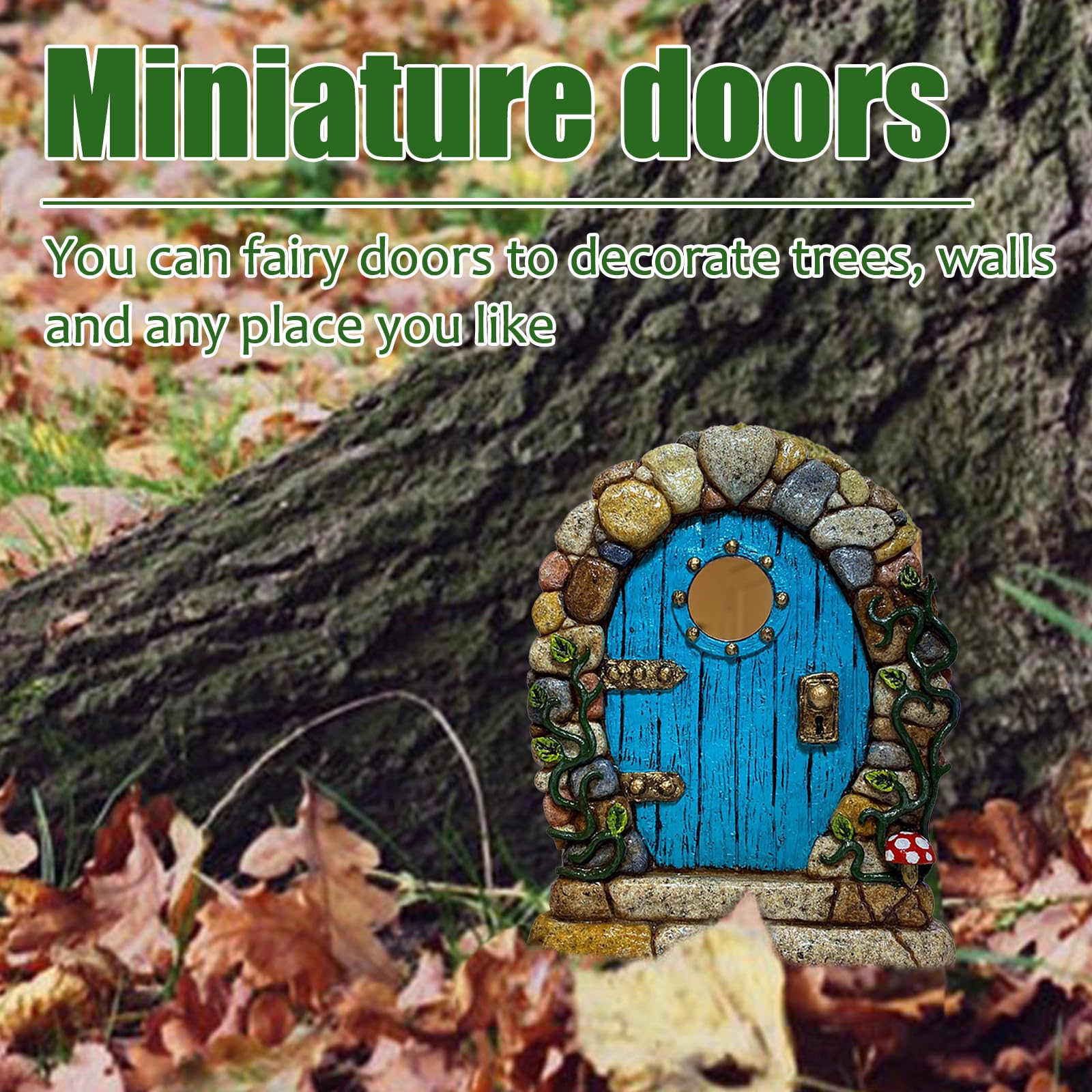 TYXHXTF 4 Pcs Puerta de Hadas, Puerta Miniatura de Árboles de Jardín, Exterior Puerta Hada Gnómica, Decoración de Árbol y Al Aire Libre
