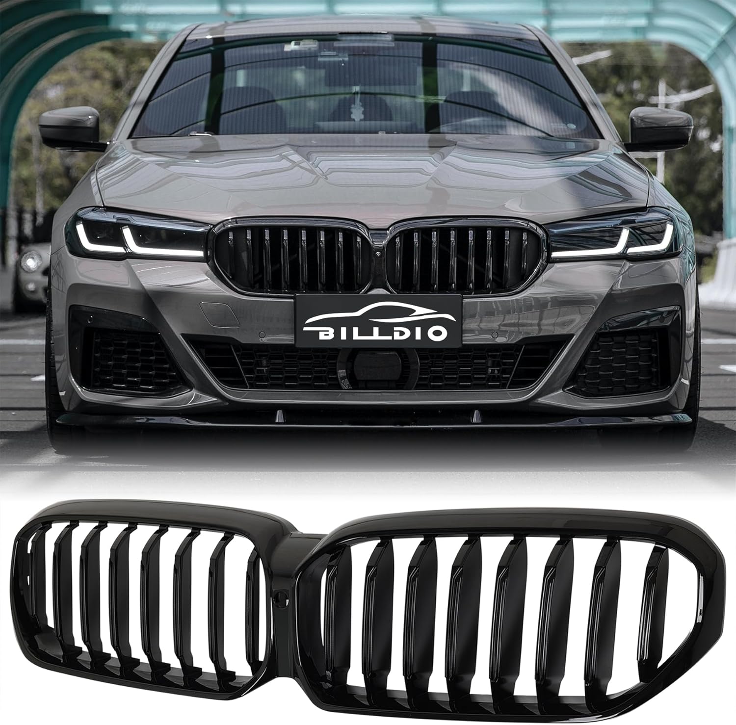G30 Grille - Black Kidney Single slats Grill Compatible With BMW 5 Series G30 2021 2022 2023 530e 530i 540i M550i xDrive ABS Gloss Black Kidney Grill Single Slat Gloss Black 2020-2023 5 series G30