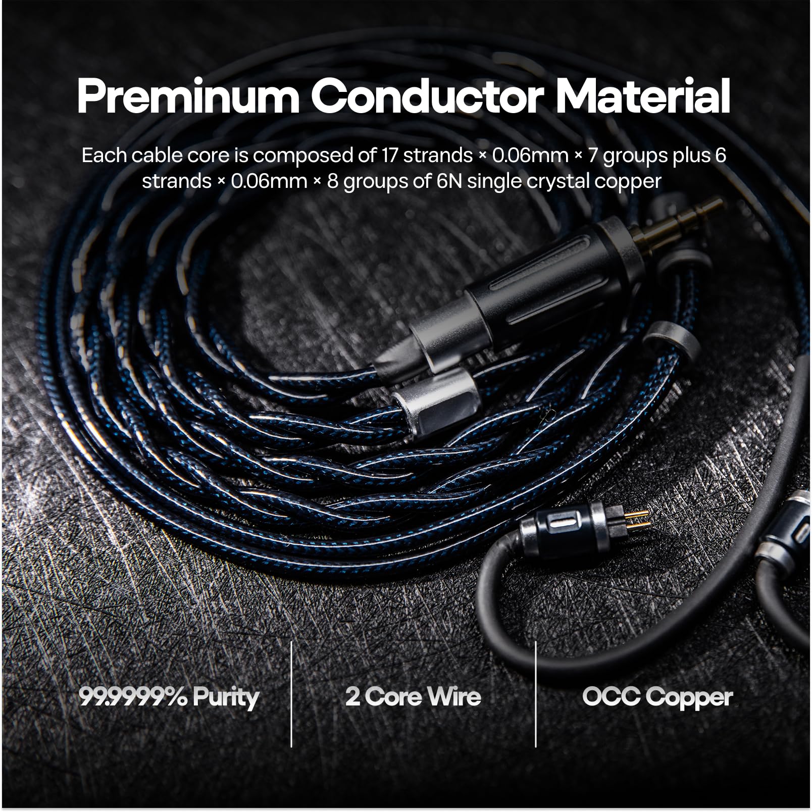 Linsoul Thieaudio Midnix IEM Cable, Cobre de Cristal Único 2 Núcleos 6N, Conectores Dobles de 3,5 mm/4,4 mm, Litz Tipo 4, 1,2 m 0,78 mm 2Pines, Cable de Repuesto para Auriculares de Grado Profesional