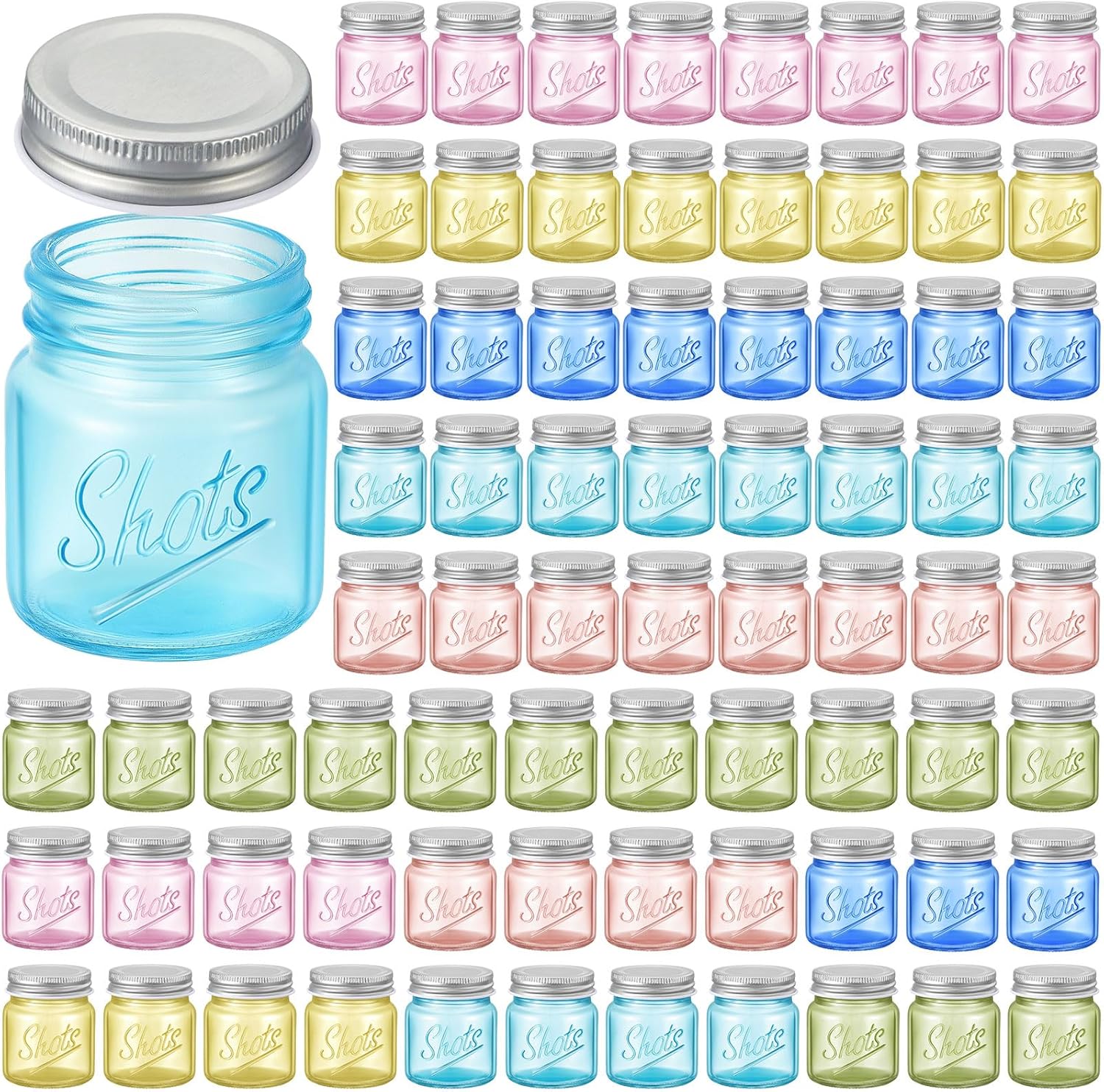 72 Pcs Mini Mason Jar Shot Glasses with Lids 2 Oz Mason