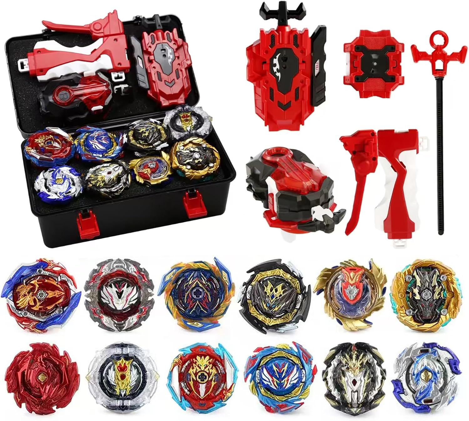 Gyro Battle Burst Gyro Toy Set Great Present for Kids Children Boys Ages 6 8 10 12+ Metal Fusion Top Battling Game 12 Spinning Tops 3 Two-Way Launcher 1 Handles B