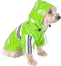 Pet Life Capa de chuva refletiva refletiva impermeável para cães com capuz removível, MD, verde