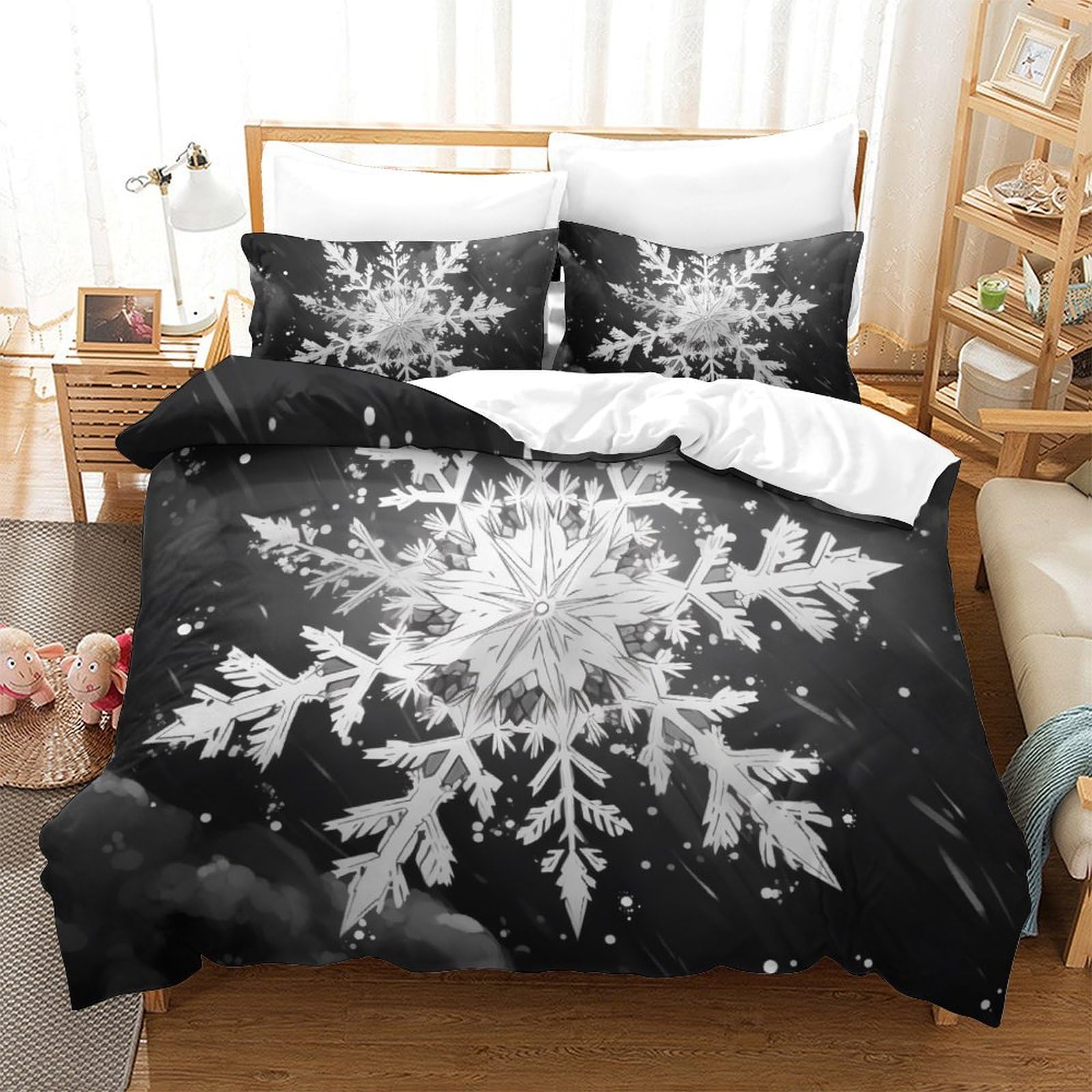 Ensemble de literie flocon de neige 3D en microfibre respirante anti-transpiration lit 260x220cm
