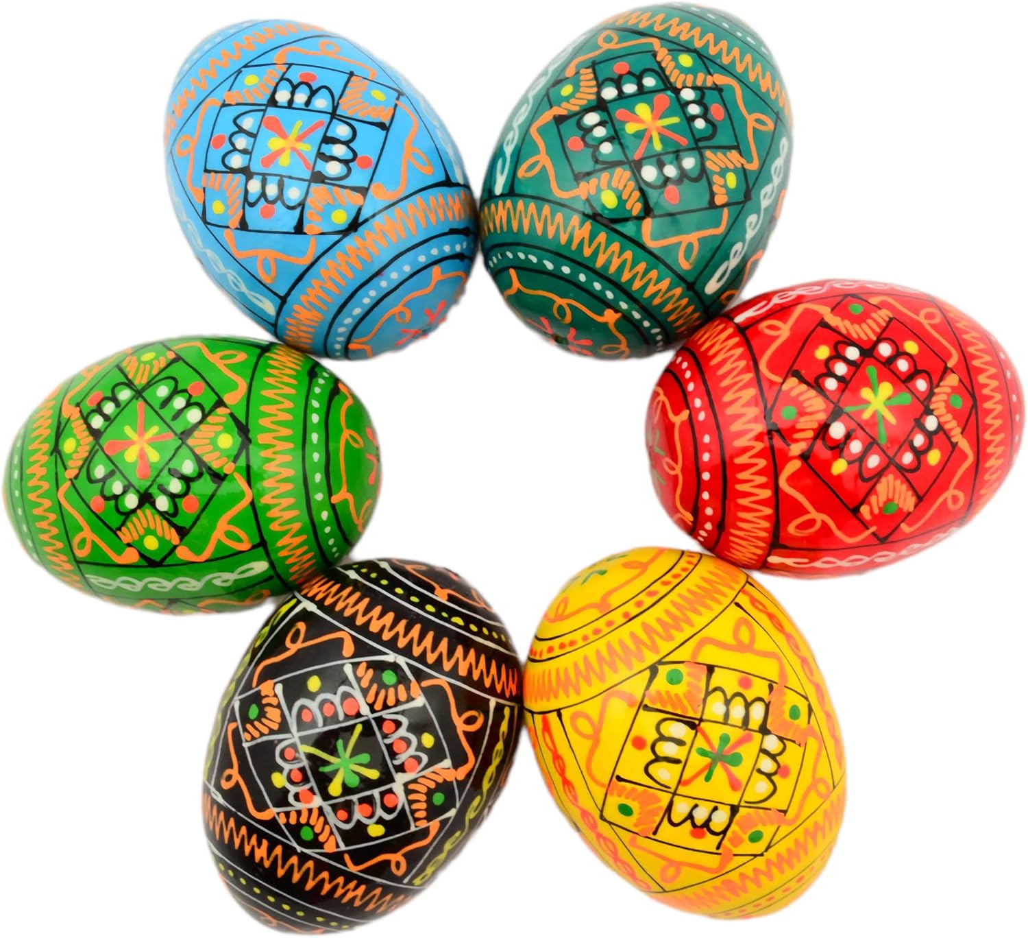 Easter Painted Eggs Wooden Ukrainian Pysanky Pysanka. Polish Pisanki. Czech Kraslice. Set of 6