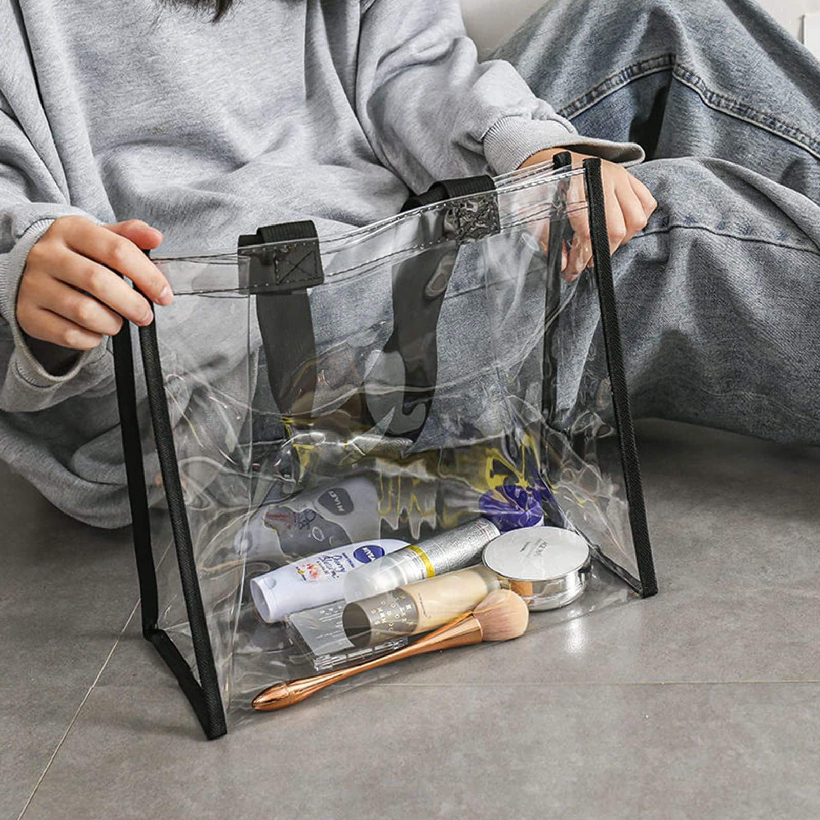 4 Stück Durchsichtige Tasche,Transparente Tragetasche Große,Transparent Umhängetasche Tragetasche, für Camping, Sport, Fitnessstudio, Männer, Frauen