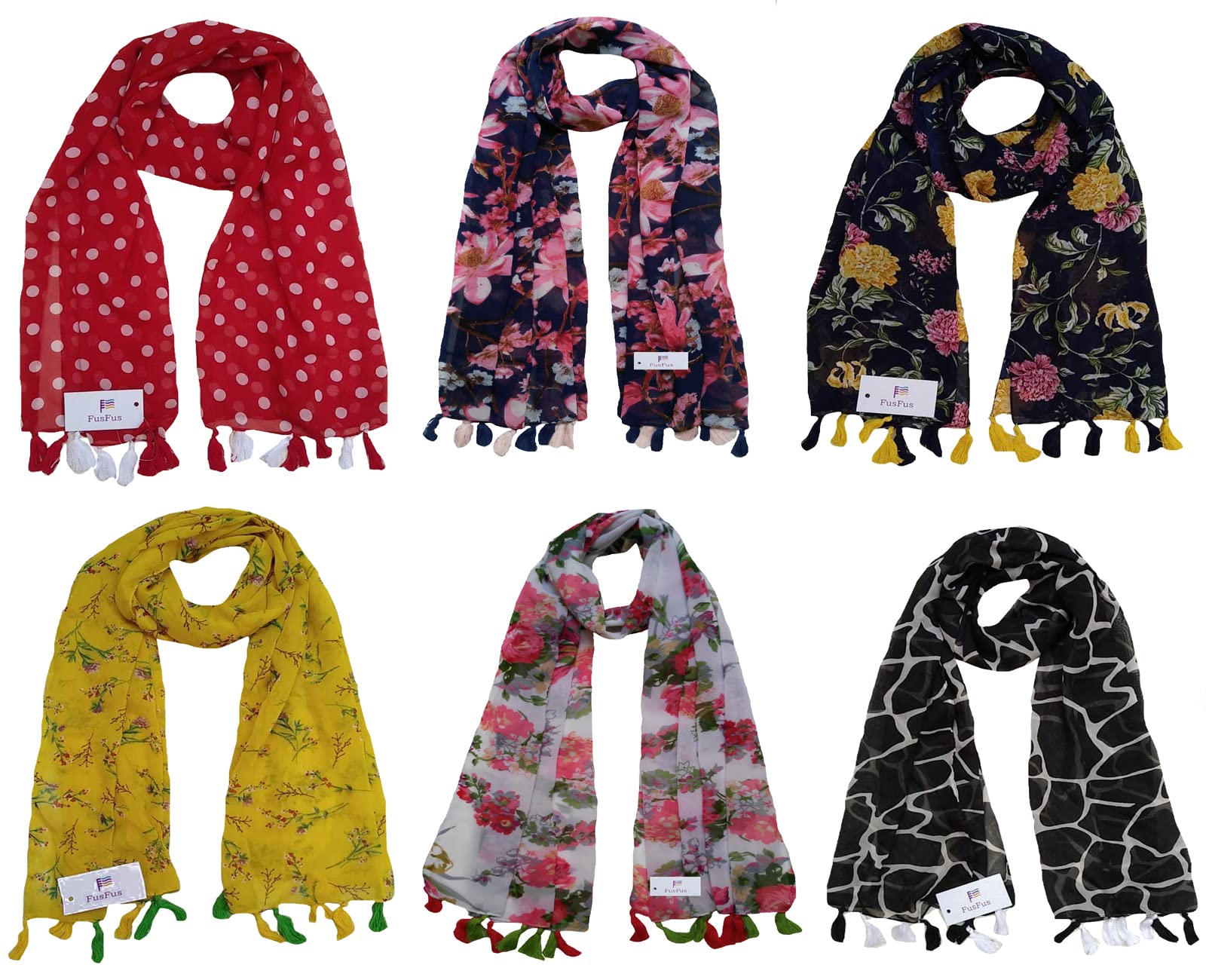 fusfus Women's Printed Scarf and Stoles, (Multicolor, FS10145) - Pack of 6-picture-1