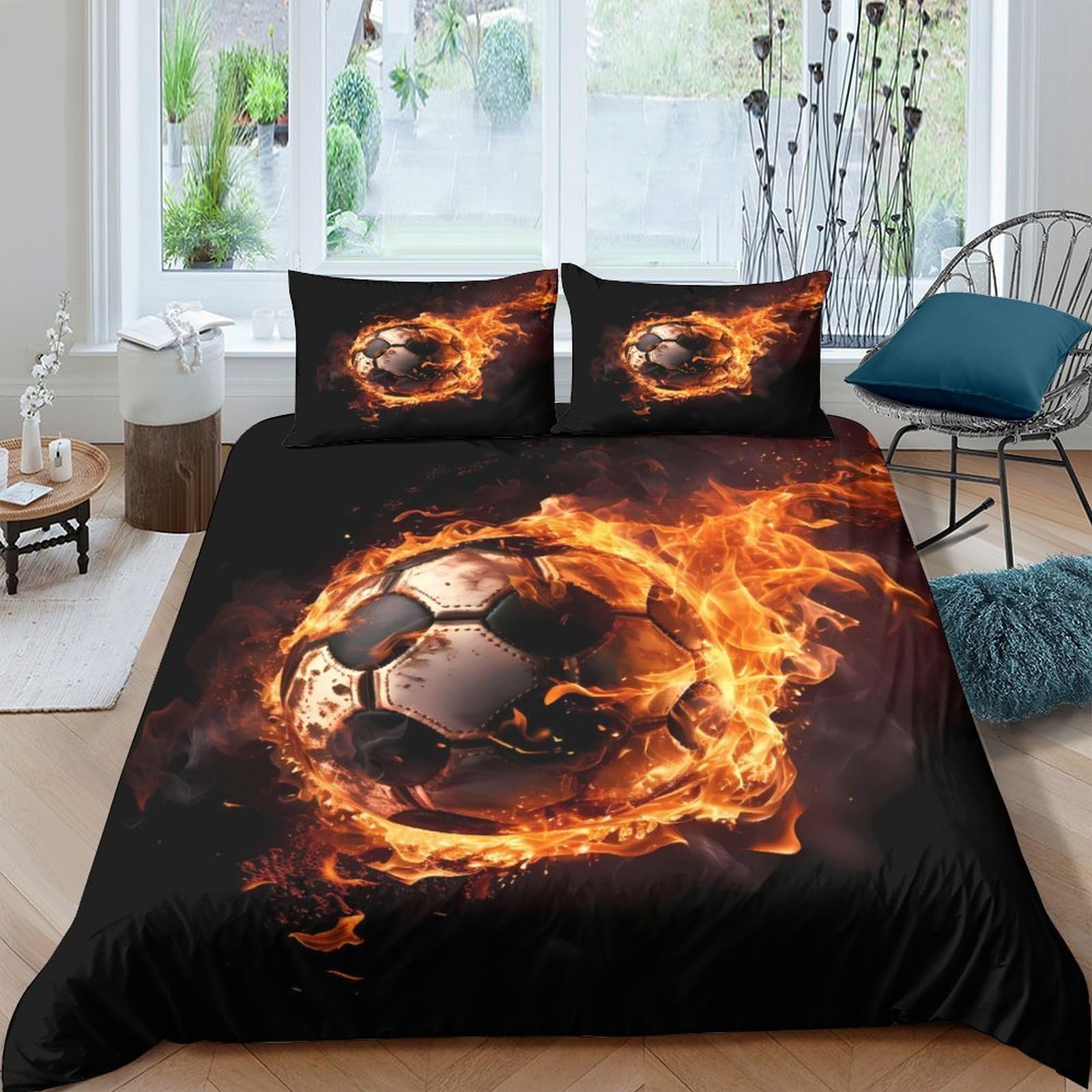 Ctjqhvkz Style-7 3D Printed Flaming Football Fitted Sheet Microfiber Soft Mattress Cover For Bedroom Decor And All Age Groups Single（135X200cm）