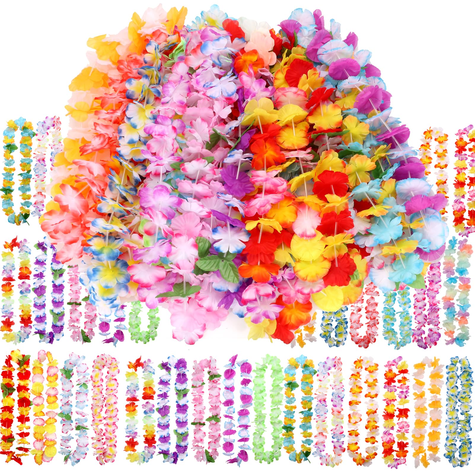 60 Hawaiianische Leis Bulk – Bunte Blumen-Halsketten, Je 100 Cm, Für Luau-Party & Deko