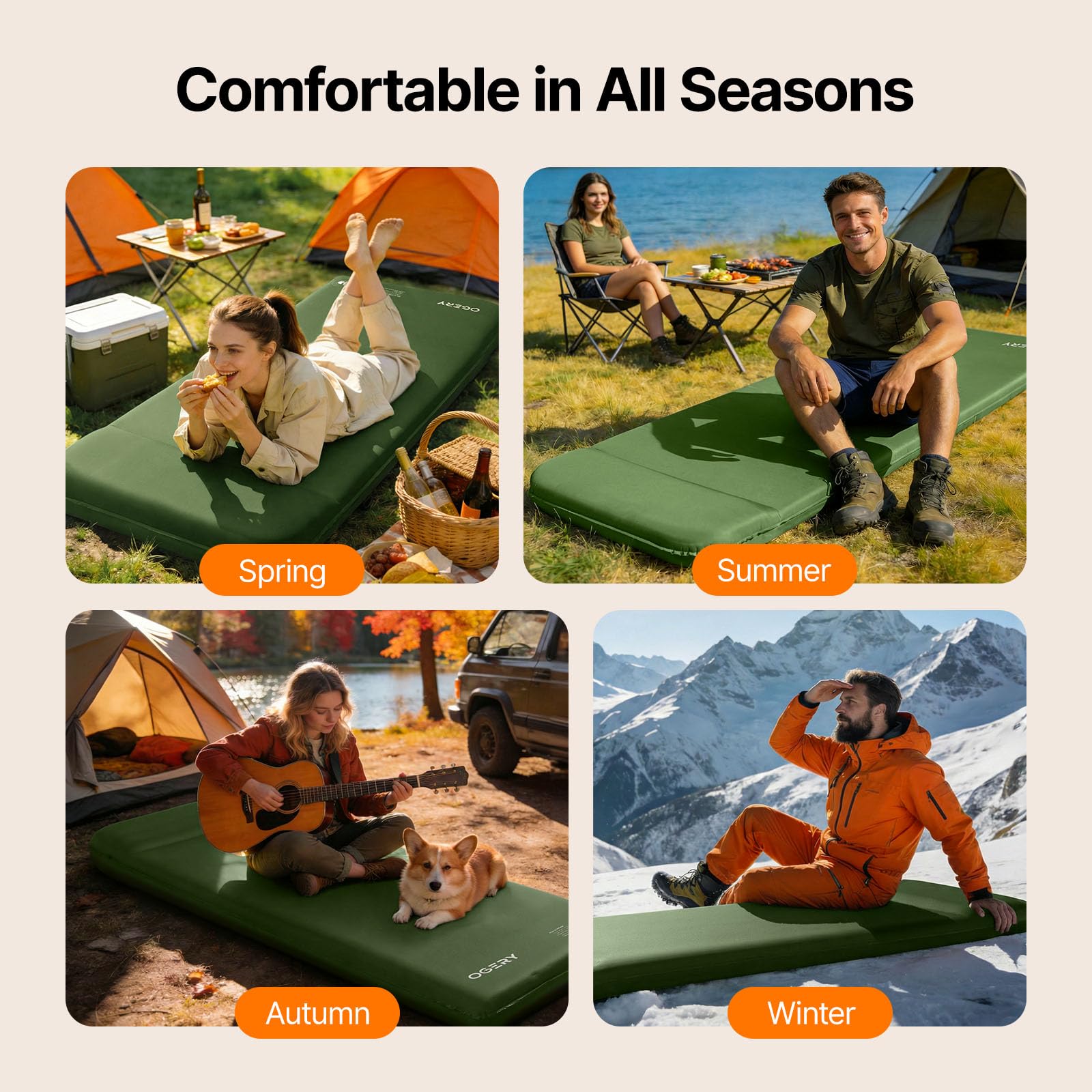 OGERY Self-Inflating Sleeping Pad with Built-in Foot Pump, 3" Memory Camping Mattress Pad, Quiet & 9.5 R-Value Insulated Sleeping Mat Camping Essential Gear for Car Tent Camping — view 8