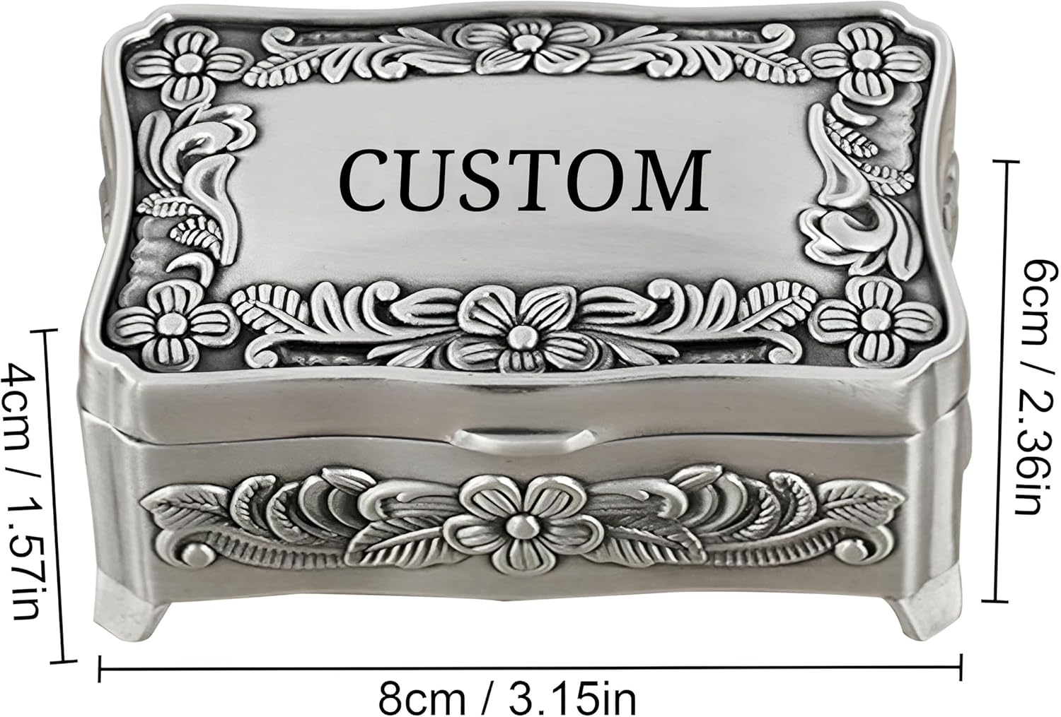 Personalized Vintage Jewelry Boxes丨Custom Metal Trinket Box w Name丨Small Jewelry Storage Organizer丨Treasure Chest Keepsake Gift Box for Women, Mom, Grandma or Friend on Christmas Mothers Day (Text) - Image 7