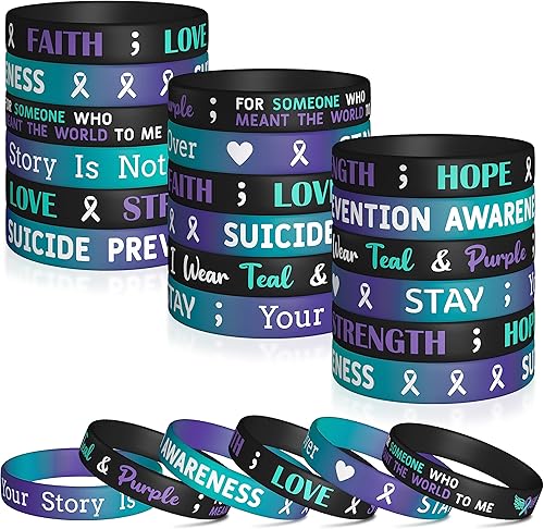 WATINC 48Pcs Silicone Bracelets Set Colorful Stretch Wristbands Motivational Rubber Bracelet with Inspirational Messages
