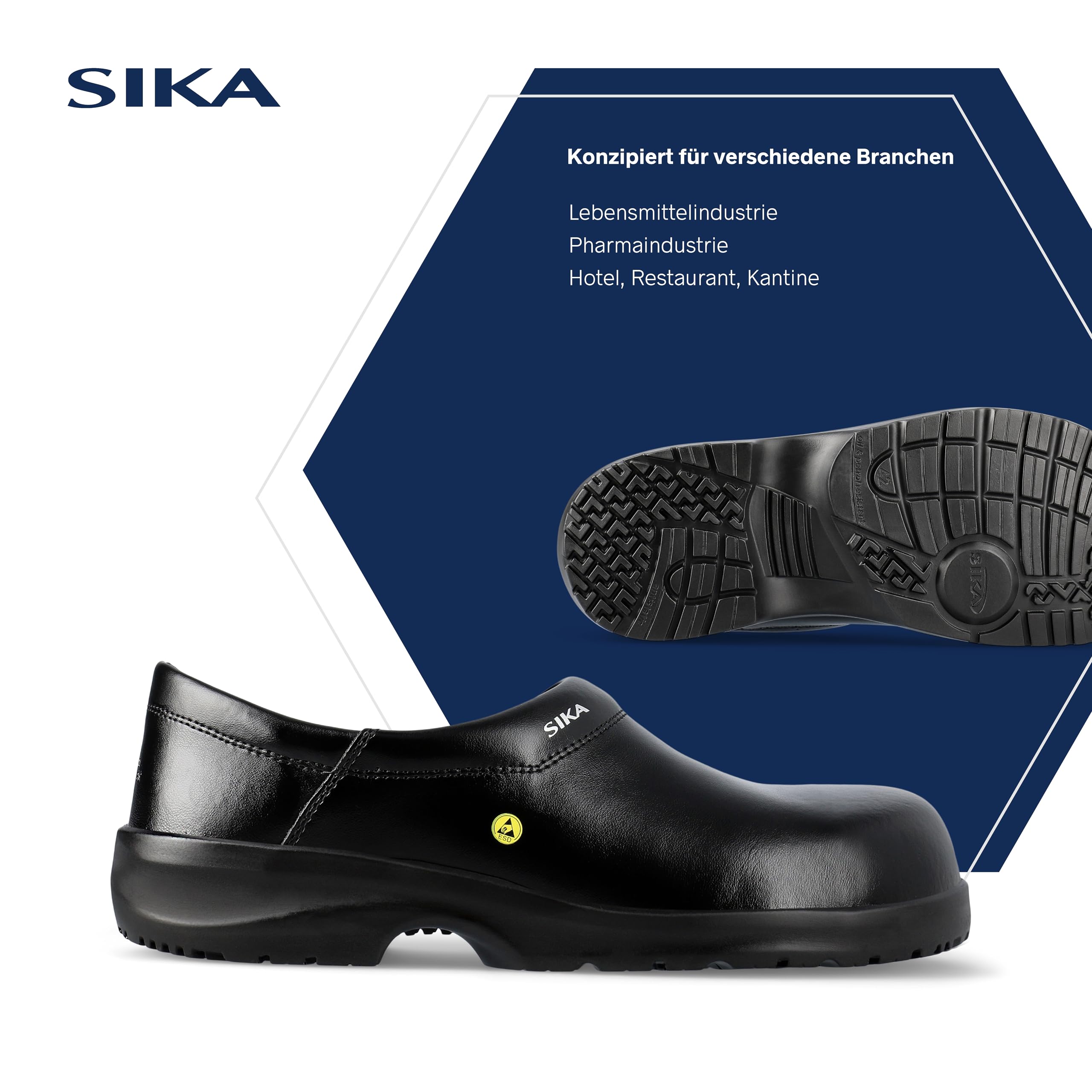 SIKA Unisex-Sicherheitsclog, rutschfeste PU-Sohle, Permair-Leder, stoßdämpfende Laufsohle, ESD-geprüft, waschbare Innensohle, professionelle Arbeitsschuhe für die Lebensmittel- und Medizinbranche