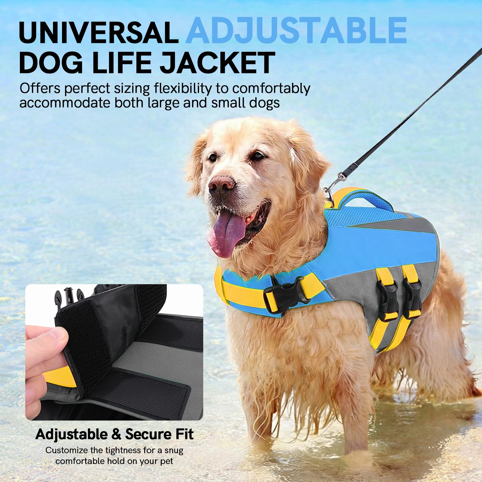 Schwimmweste Hund – Verstellbare Rettungsweste für kleine, mittlere & große Hunde mit robustem Griff & reflektierenden Streifen, ideal für Boot, See & Schwimmen (Blau M)
