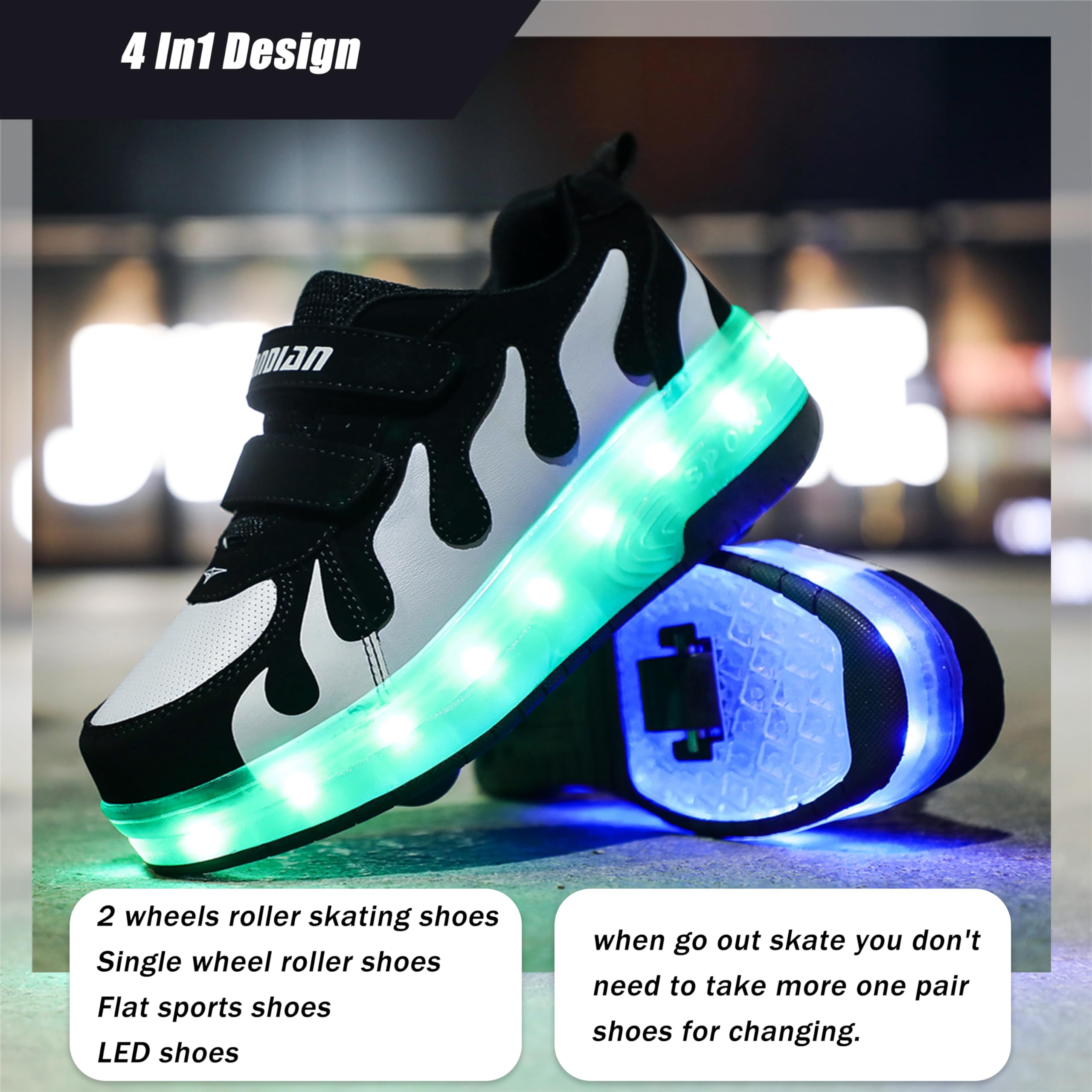 Aikuass Zapatillas de patinaje con luz LED cargables por USB, para niños y niñas