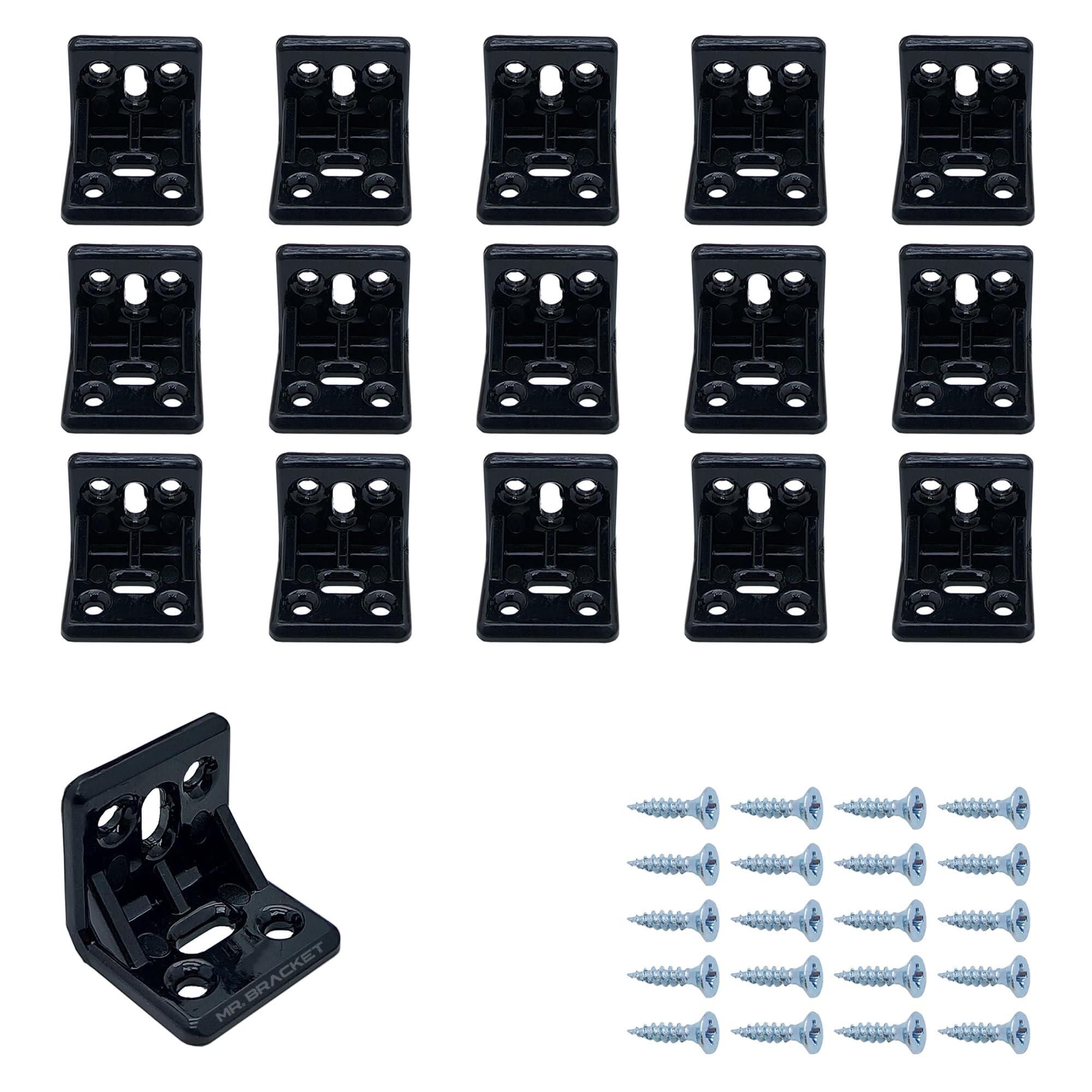 MR.BRACKET 15 ad. Siyah Plastik L Gönye Köşebent 25x25x30mm - Mobilya Dolap Raf Çekmece Sehpa Sandalye Birleştirme Sabitleme Montaj Bağlantı Aparatı