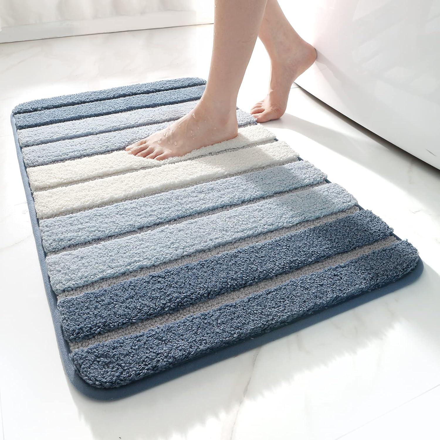 Dexi Bath Mat 40 X 60 Cm Non Slip Bathroom Mat Super Absorbent Water Machine Washable Microfiber Absorbent Bathroom Floor Mat Blue Amazon Co Uk Home Kitchen