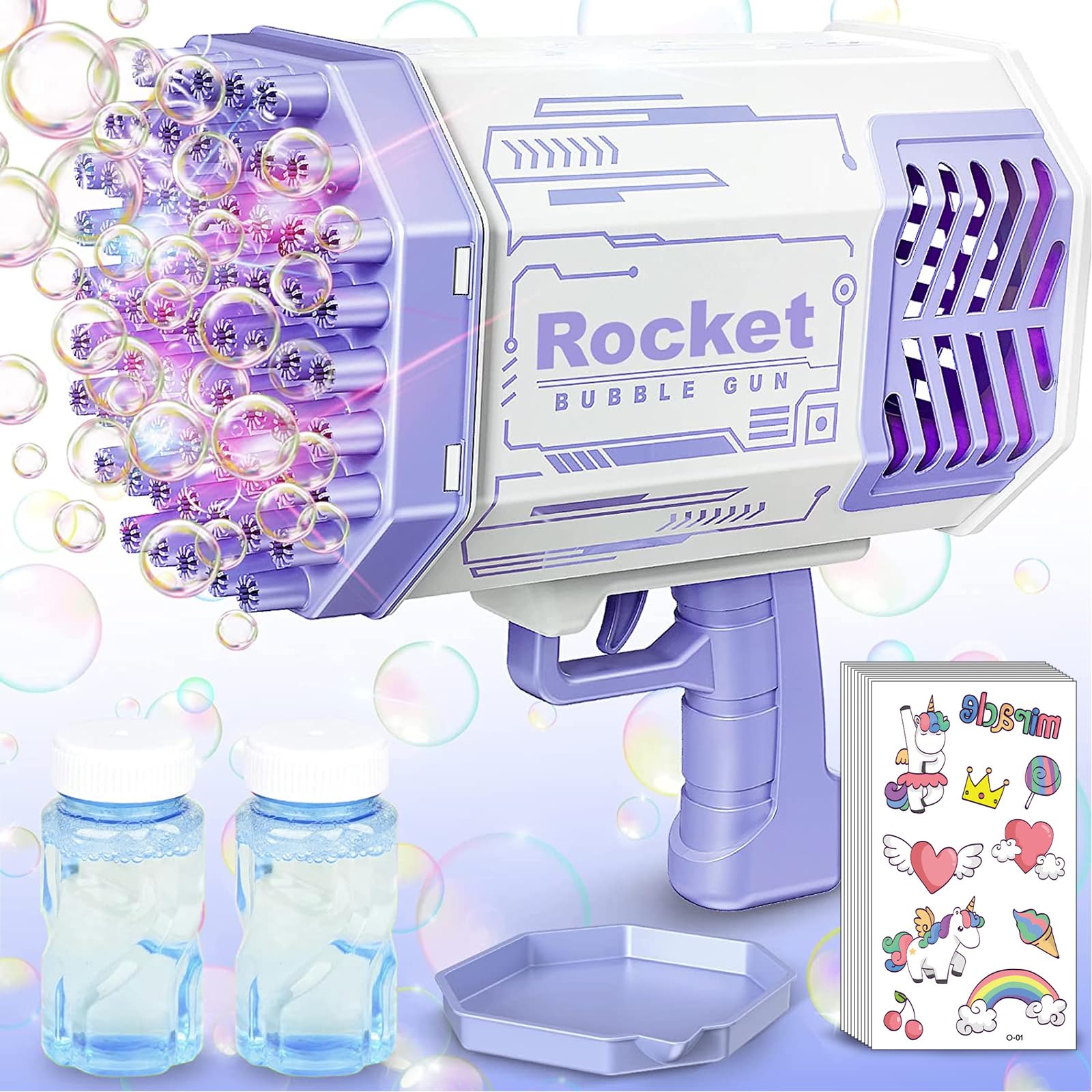 SobirdosBubble Machine Gun,Bubble Machine Toy Launcher Gun with Colorful Lights,69-hole Bubble Machine,Suitable for Adults and Children.Suitable for Outdoor Activities