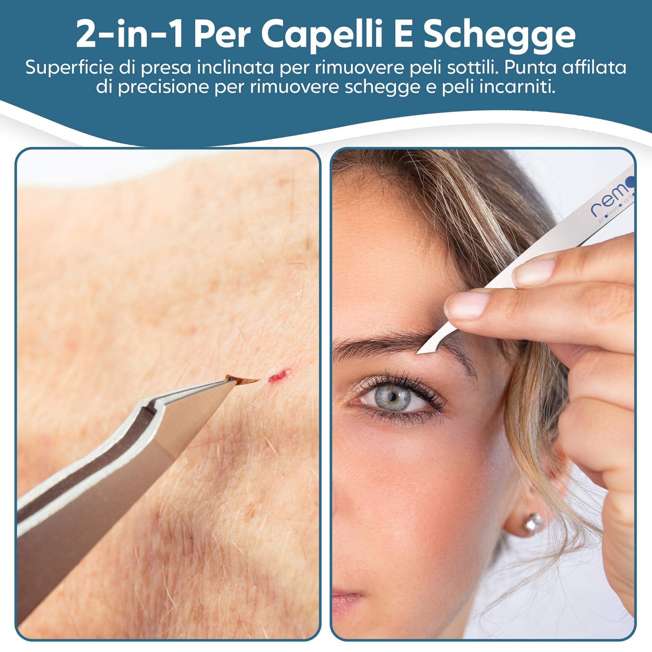 REMOS Pinzetta combinata in acciaio inox 9,5 cm - 2in1 per doppie punte e capelli - Satinato