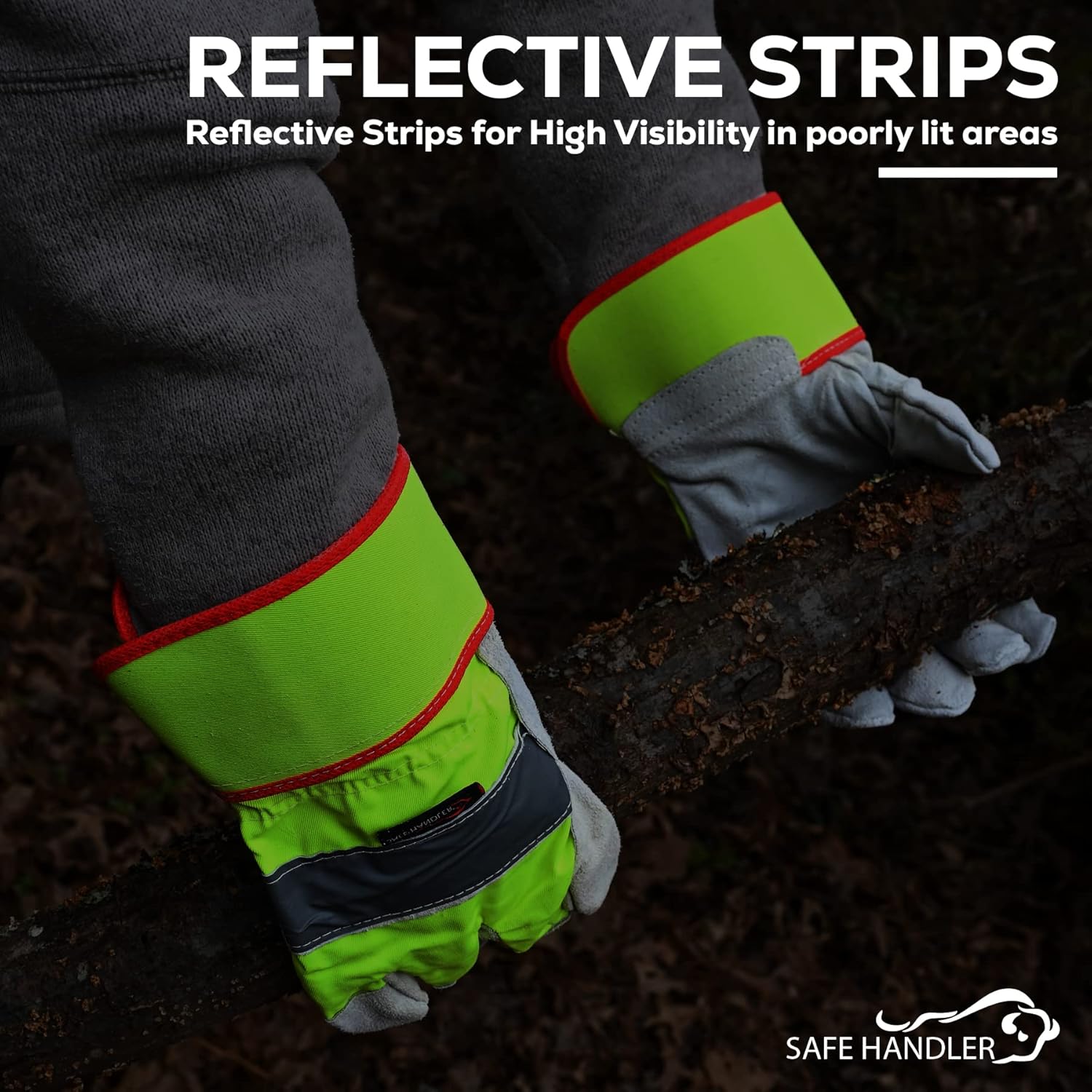 SAFE HANDLER Reflect Pro Rigger Gloves | High Vis Work Gloves for Men & Women, Reflective, Leather Palm and Fingertips, OSFM, 3 Pairs (6 gloves)