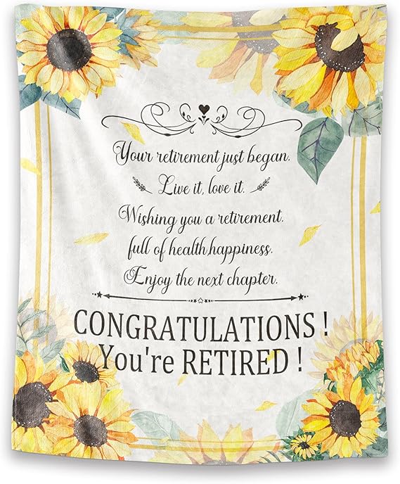 Retirement Throw Blanket - Soft, Fuzzy & Warm - 50x60 Inches Flannel Blankets for Women - White Vintage Throws Farewell Gift for Coworker