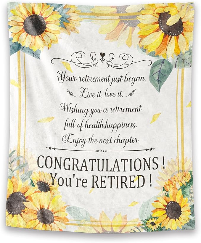 Retirement Throw Blanket - Soft, Fuzzy & Warm - 50x60 Inches Flannel Blankets for Women - White Vintage Throws Farewell Gift for Coworker