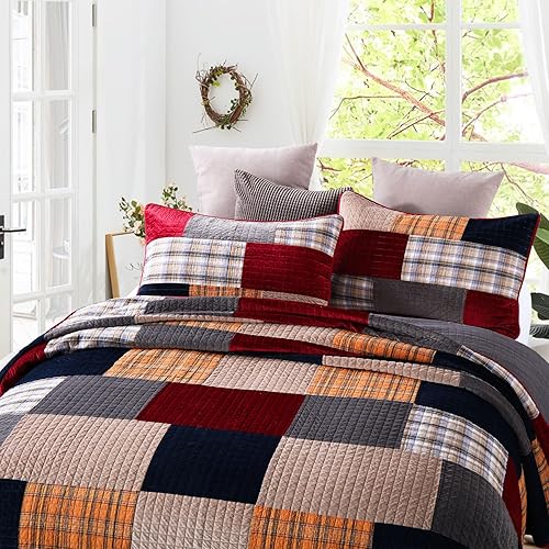 Miniatura 6 de Secgo - Edredones tamaño Queen, juego de ropa de cama 100% algodón (90 x 98 pulgadas) con 2 fundas de almohada, colcha reversible ligera y