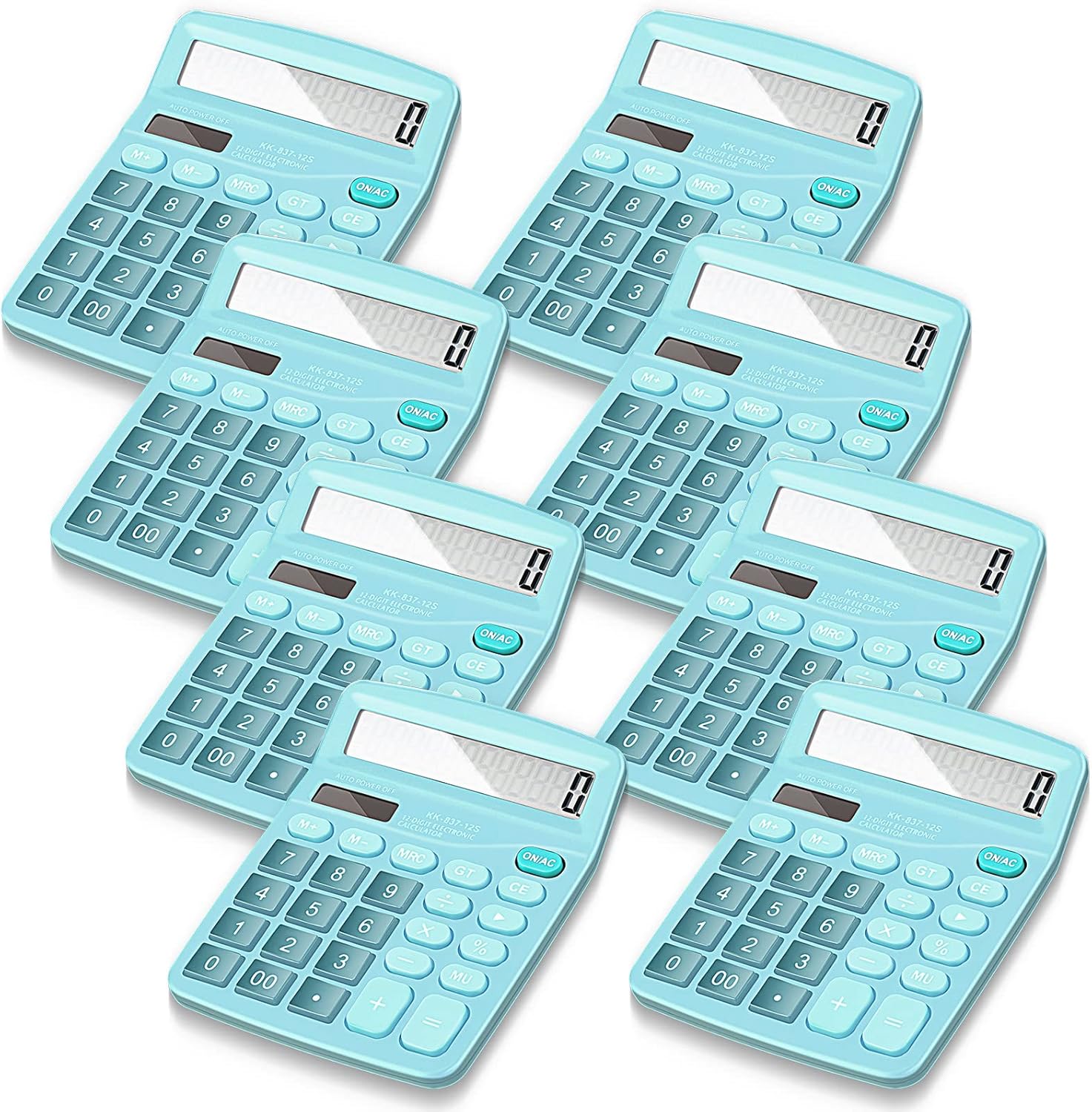 8 Pack 12 Digits Calculator Bulk Calculators Desktop Solar and Battery Dual Power Large LCD Display and Sensitive Butto Handheld for Office, School, Home(Dark Blue)