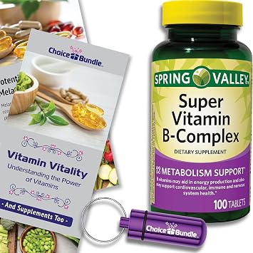 Spring Valley Super Vitamin B-Complex Tablets Metabolism Support 100 Ct Plus Vitamin Vitality & Pill Container 3 Items!