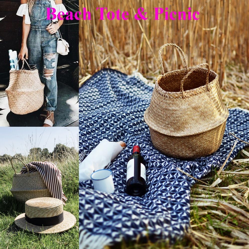Extra Large Size(16x16x15 inches) Seagrass Belly Basket for Storage, Laundry, Picnic and Woven Straw Beach Bag - Plant Pots Cover Indoor Decorative