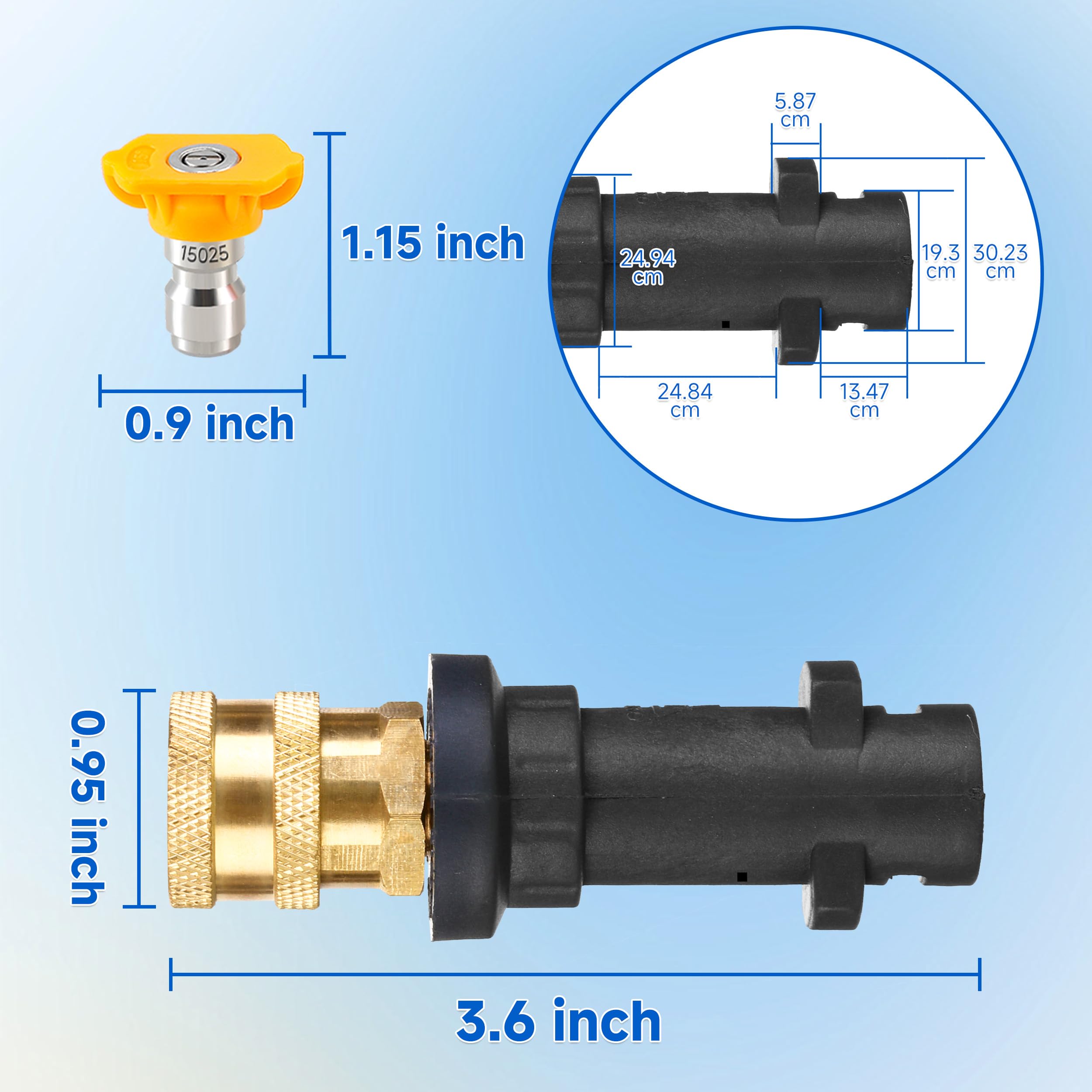 M MINGLE Adaptateur pour Pistolet de Nettoyeur Haute Pression avec 5 Buses, Compatible avec Karcher K2 K3 K4 K5 K6 K7, Raccord Rapide 1/4'' (6,35 mm)