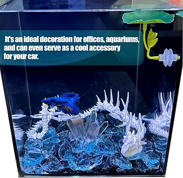 3D Printed Skeleton Dragon Aquarium Decor,23in Articulated Dragon Aquarium Animal Skeletons, Reptile Tank Accessories,Fish Tank Decorations for Amphibians, Betta Fish, Shrimp (Bone-color)