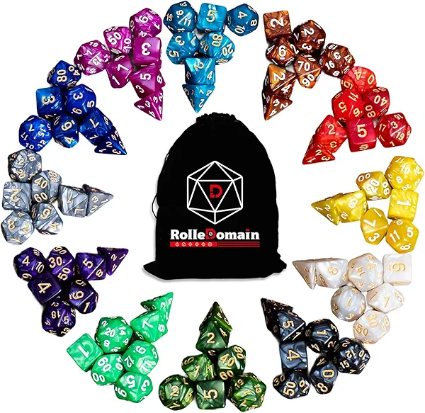 Rolledomain DND Dice Set, 84 Pieces Bulk Acrylic Polyhedral Dice Sets in 12 Colors with A Big Velvet Dice Set Bag, D4 D6 D8 D10 D% D12 D20 for Dungeons and Dragons, MTG, RPG Games and Gifts